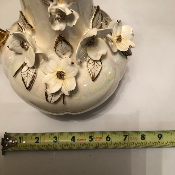 Norcrest Japan GD-17 Exquisite Iridescent vase white gold trim with flowers - Picture 16 of 16